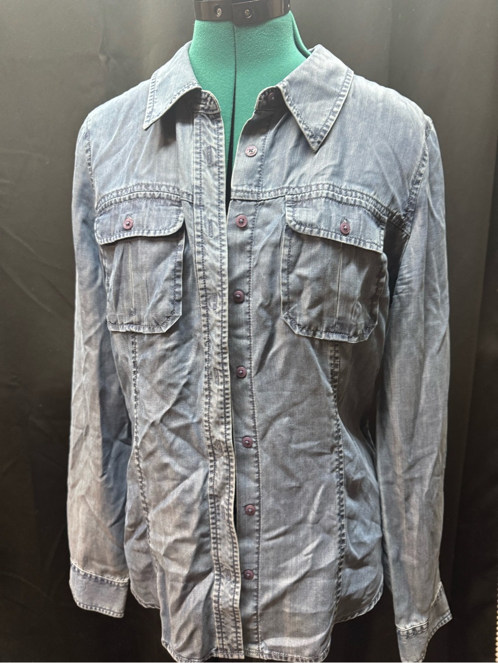 Guess Women's Washed Denim Button-Down Shirt - Blue